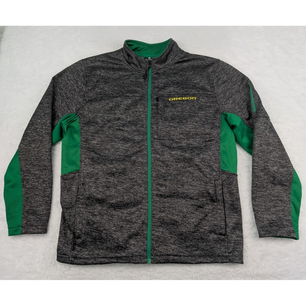 Colosseum Oregon Ducks Men's L Full Zip Jacket Gray/Green Softshell Coat NCAA